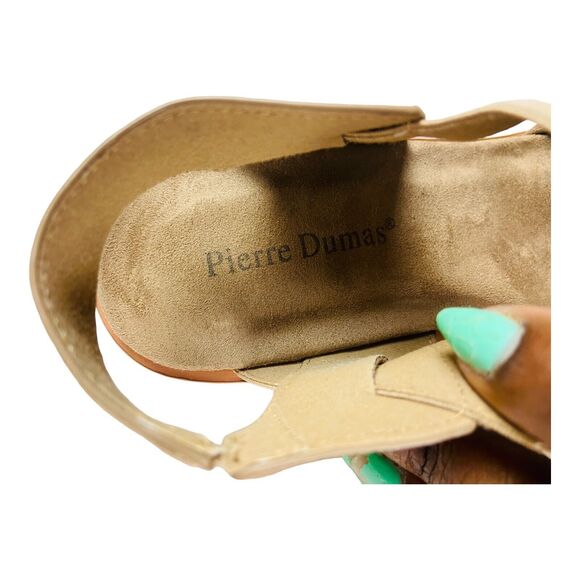Pierre Dumas Wedge Sandals Womens Size 9 Taupe Faux Suede Slip On Ankle Straps - Picture 5 of 9